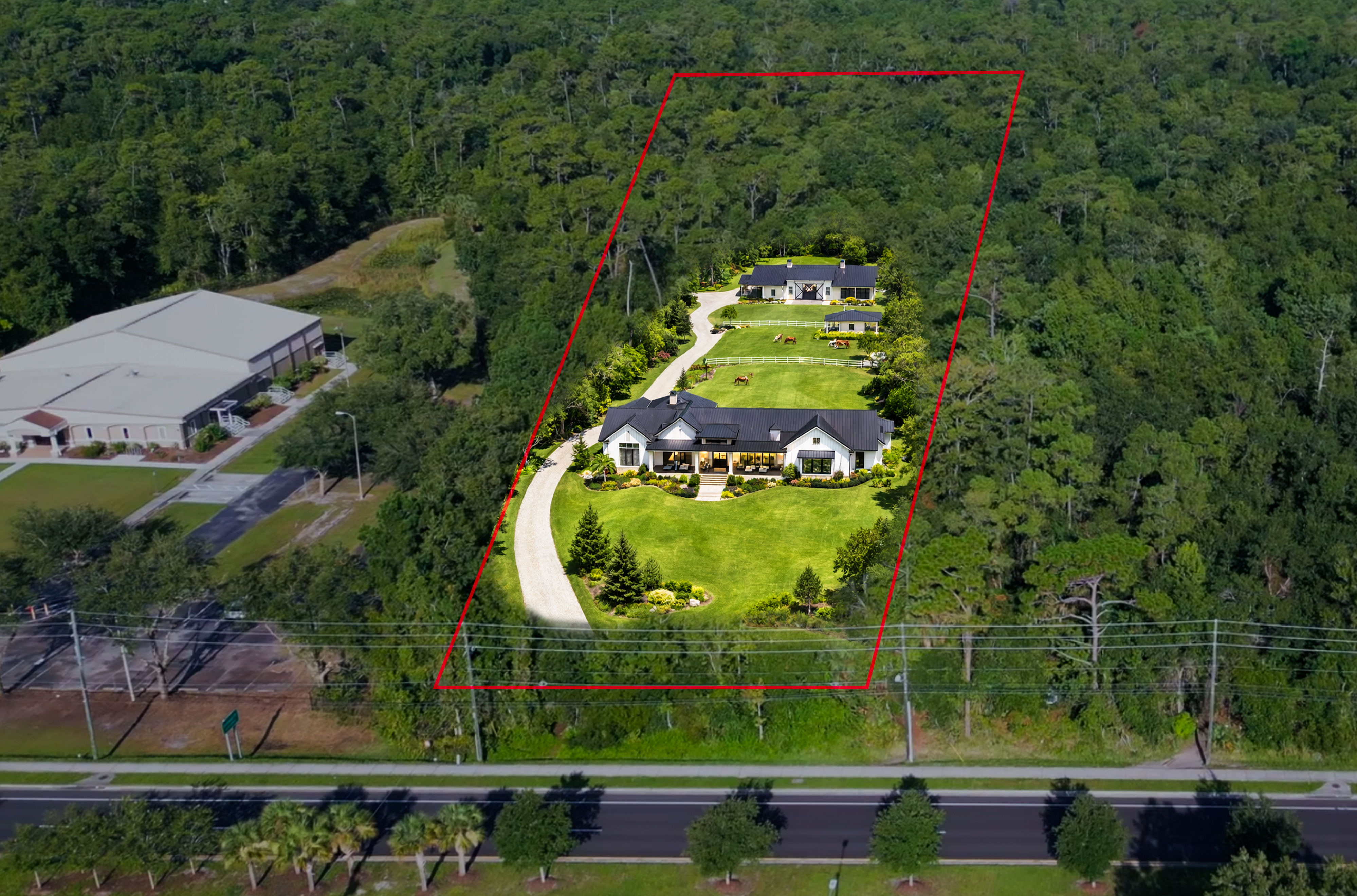 Artist rendering of a custom farmhouse estate built on the Rouse Road property